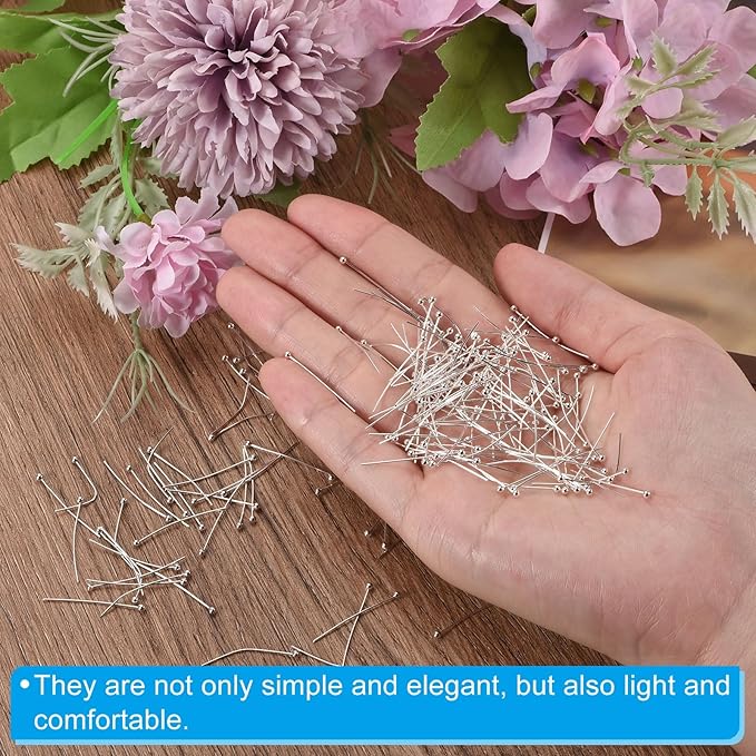 PATIKIL 100Pcs White Gold Ball Head Pins Jewelry Making 24 Gauge 35mm Wire Head Pins Brass Round Ball Head Pins Metal End Head Pins for DIY Craft Necklaces Bracelets Earrings