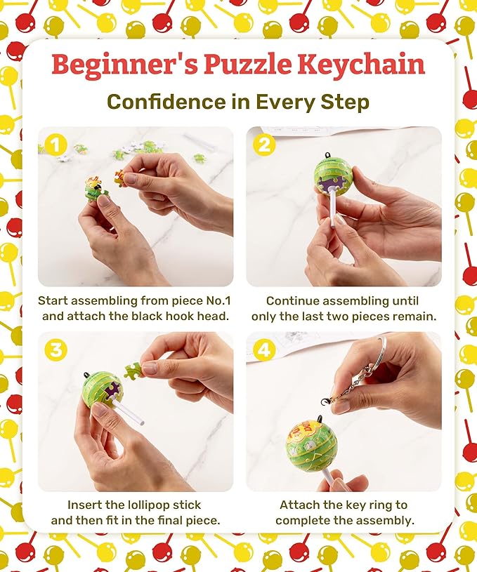 PieceRelax Chupa Chups X 3D Puzzle Keychain 24 Plastic Pieces - Chups My Flavor - Portable Key Ring Unique Gifts