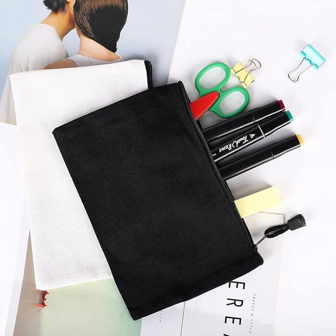 12 Pack DIY Craft Cotton Canvas Bag, Multi-Purpose Cosmetic Bag Makeup Pouches with Zipper Travel Toiletry Bag (XS, white)