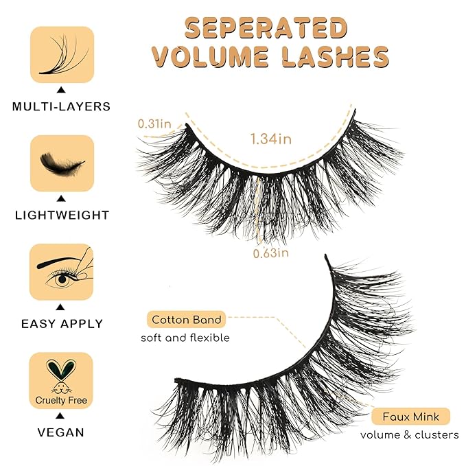 APCYUST Wispy Lashes Fluffy Mink Eyelashes 16mm Natural Thick False Eye Lash Strips 14 Sets Medium Wispies Fake Strip Doll Eyelash Wet Spikes Style Full Volume Cateye Spiky Lashes Manga Look