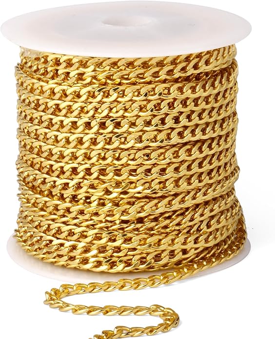 16.5 Ft Stainless Steel Curb Chains, 5mm 6mm 7mm 9mm Cuban Chain Roll Bulk for Jewelry Making