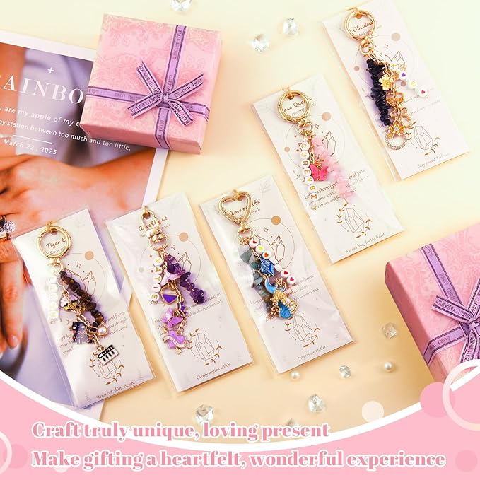 TOHONGADON 907 Pcs Keychain Making Kit, Bag Charm Kit with 5 Kinds of Crystal Stones, 343 Charms, 24 Keychain Clips, Key Ring Jewelry Plier, Extender Chain, Letter Beads for DIY Crafting