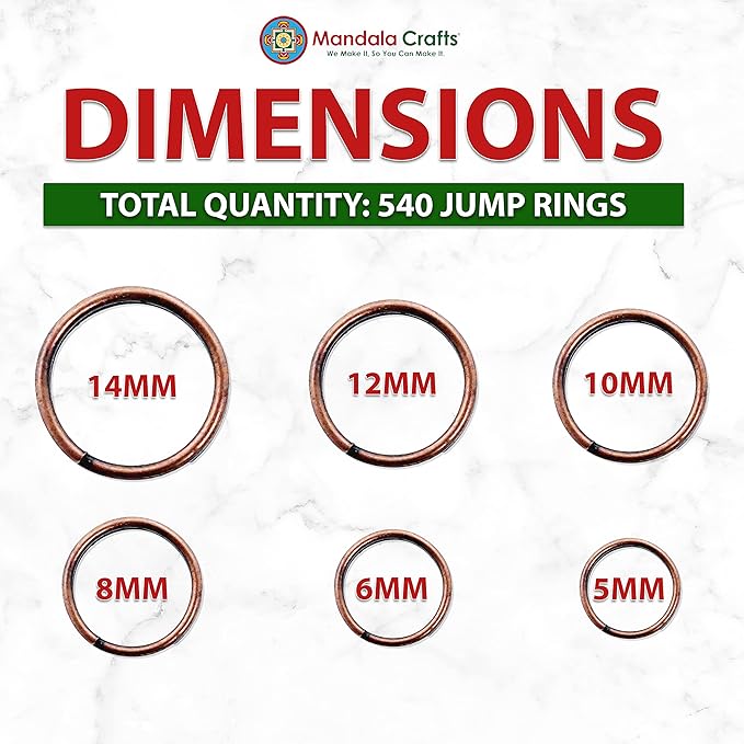 Mandala Crafts Assorted Antique Copper Colored Double Jump Rings for Jewelry Making - 540 Pcs Mini Split Key Rings Set for Crafts, DIY Keychains, and Accessories