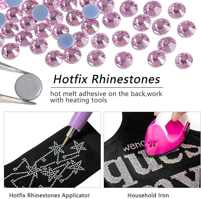 Beadsland Hotfix Rhinestones, 1440pcs Flatback Crystal Rhinestones for Crafts Clothes DIY Decorations, Light Pink, SS20, 4.6-4.8mm