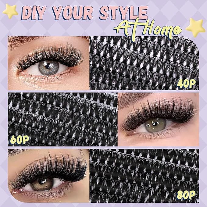 DIY Lash Extension Kit 840Pcs 10-18mm D Curl Lashes Clusters with Lash Bond&Seal Lash Remover Tweezers Double-Ended Brush Easy to Use for Beginners