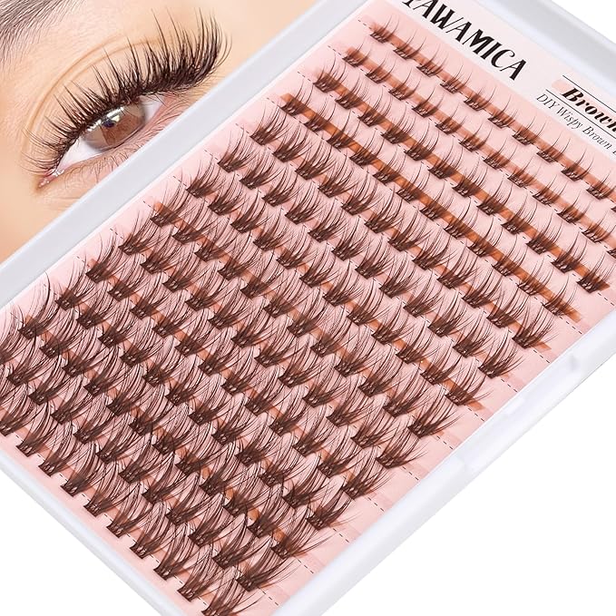 Brown Lash Clusters Wispy Eyelash Clusters Natural Brown Lashes 8-16mm Cluster Eyelash Extensions C Curl Individual Lashes DIY Lash Extension at Home by Yawamica