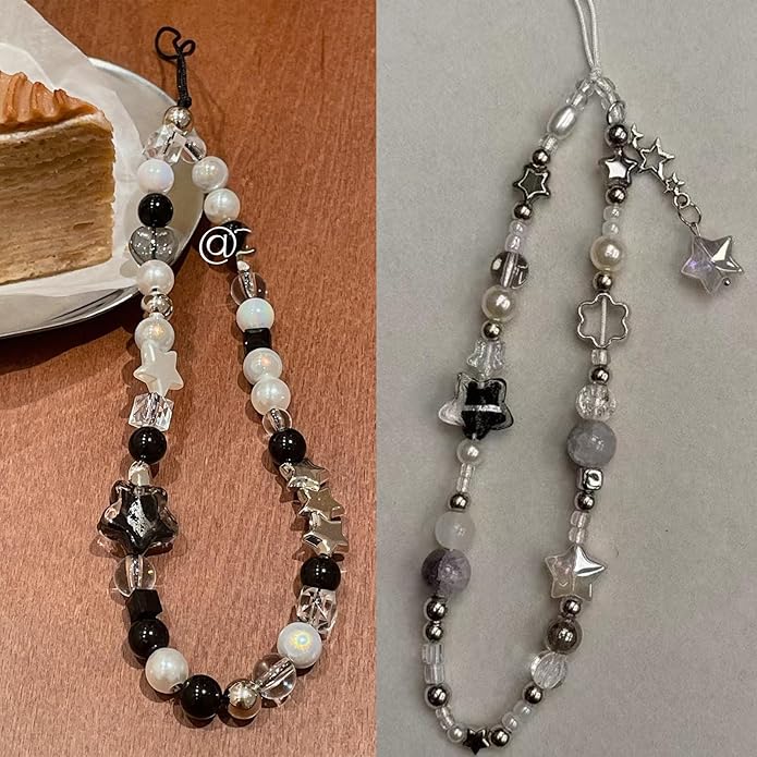 2 Pcs Phone Charm Strap Hand Universal for iPhone Wrist Strap Camera Lanyard Pearl Beaded Cute Chain String Accessories Universal for iPhone 17 Pro Max Samsung Women Girls Phones Bag Keychain
