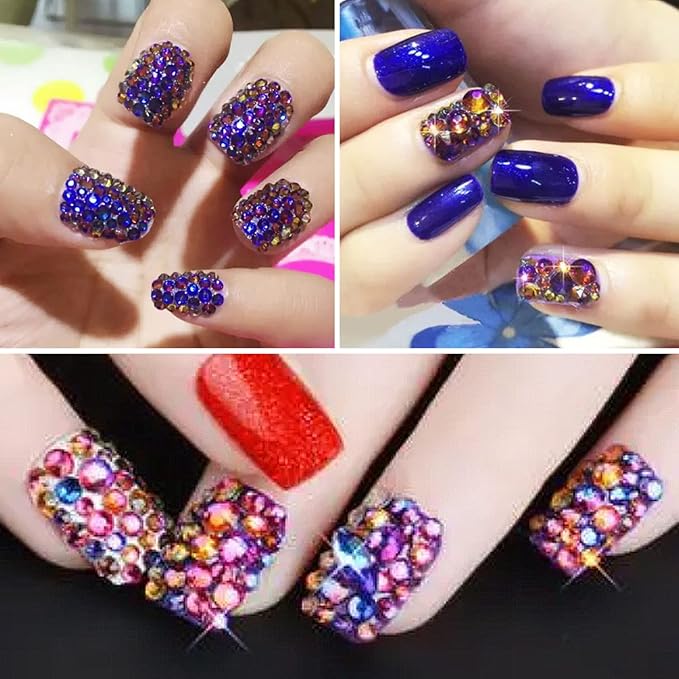 Beadsland Flat Back Crystal Rhinestones Round Gems for Nail Art and Craft Glue Fix, Blue Volcano, 7.0-7.3mm, SS34/288pcs