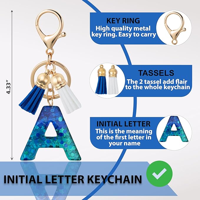 Initial Letter Keychain Cute Resin with 2 PU Tassel, Letter Keychain for Backpack Charms, Initial Keychains for Women