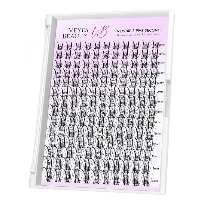 VEYESBEAUTY Lash Clusters Eyelash Extensions Thin & Invisible Band DIY Individual False Eyelashes Newbie's Five-Second Series Wispy Lash Tray for Self-application, Sylph Lashes 8-18mm Mixed Length