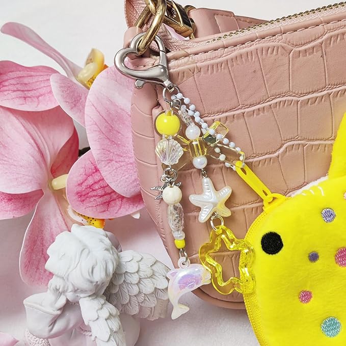 Adorable Whale Shark Coin Purse Keychain,Soft Plush Zipper Coin Purse,Handmade Purse Bag Charm Gift for Women (Yellow)