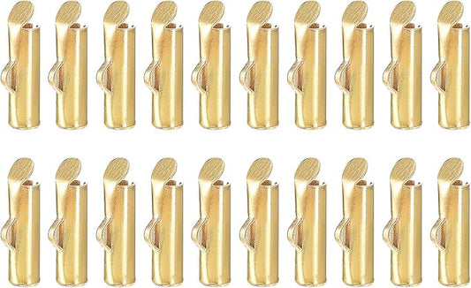 uxcell 100Pcs Slide on End Clasps, 10mm Tube Ball Bead Slider Crimp Ends for Multi-Strand DIY Craft Making, Light Golden