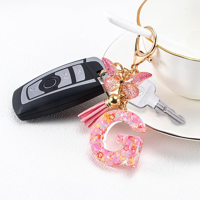 Initial letter Keychains for Women Girls Tassel Butterfly Cute Keychain for Wallet Backpack charm