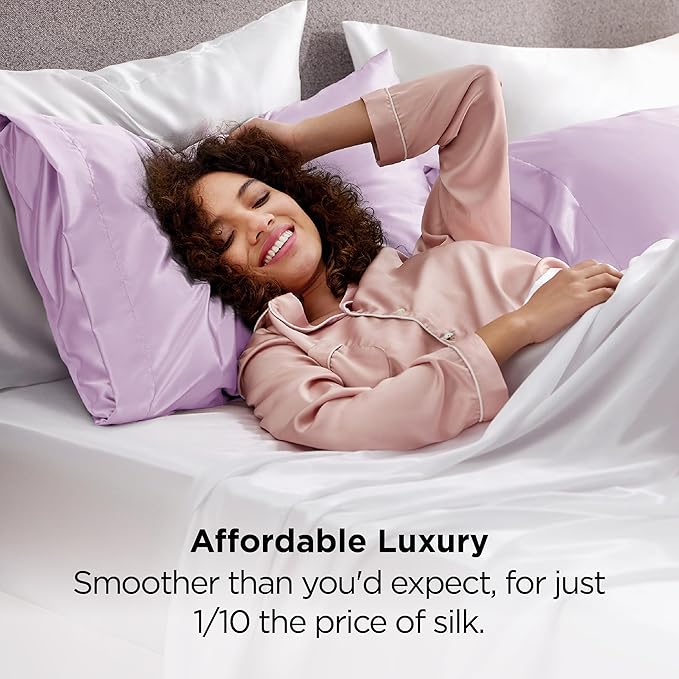 Bedsure King Size Satin Pillowcase Set of 2 - Lavender Silky Pillow Cases for Hair and Skin with Envelope Closure, Similar to Silk Pillow Cases, Gifts for Women Men, 20x36 Inches, 2pcs