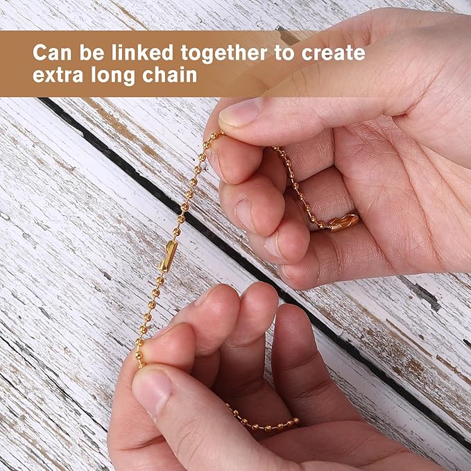 100 PCS Gold Sliver Ball Beads Chain, 4 Inch Dog Tag Chain for Jewelry Making, Stainless Steel Keychain Chains with Ball Chains Connector for Dog Tag Crafts Hanging Keychain Decoration Making