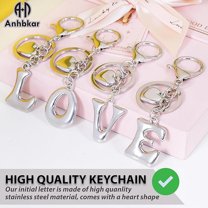 Heart Bubble Letter Keychain for Women, Girls - Cute Keychain with Initial - Alphabet Keychain for Bag Charm, Handbag