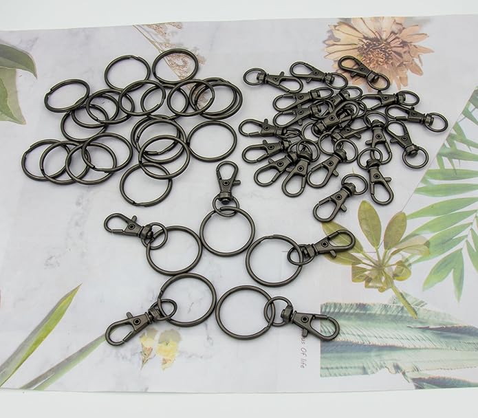 Swivel Snap Hooks with Split Key Rings Premium Metal Silver Lobster Claw Trigger Clasps for Keychain Clip Lanyard Bag Purse Tag Jewelry Making Crafts