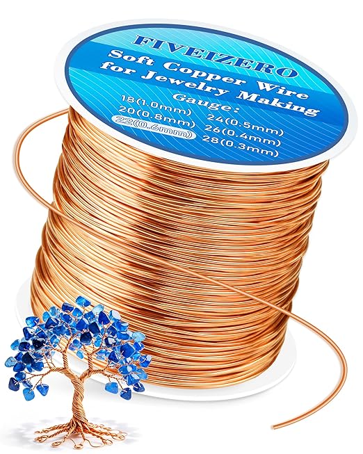 FIVEIZERO 131ft 22 Gauge Copper Wire for Jewelry Making, Pure Dead Soft Bare Copper Wire for Electroculture Gardening, Crafting, Beading, Sculpting
