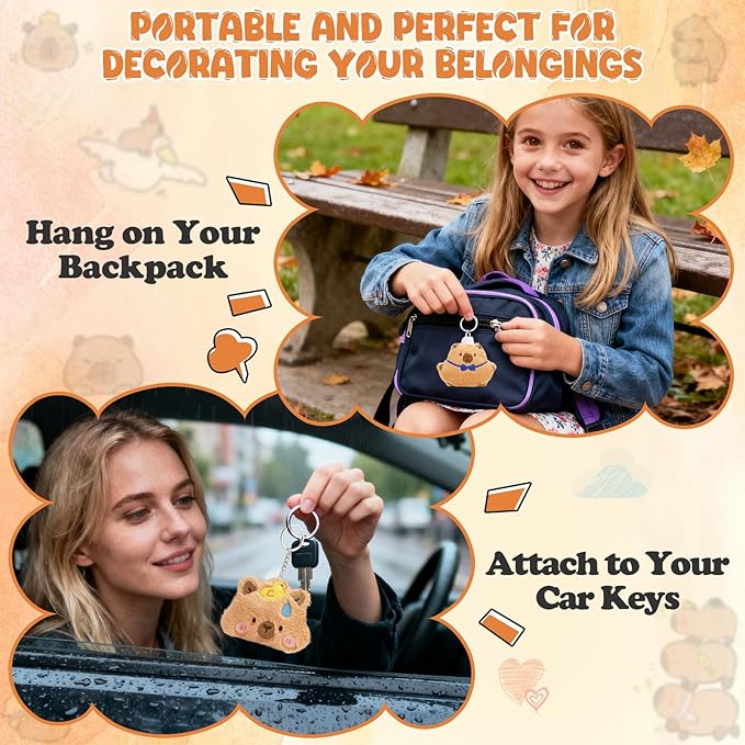 24 PCs Kids Keychains, Cute Plush Keychains, Funny Plush Backpack Charms, Perfect for Birthday Gifts, Back-to-School Goodie Bags, Classroom Prizes, Party Favors