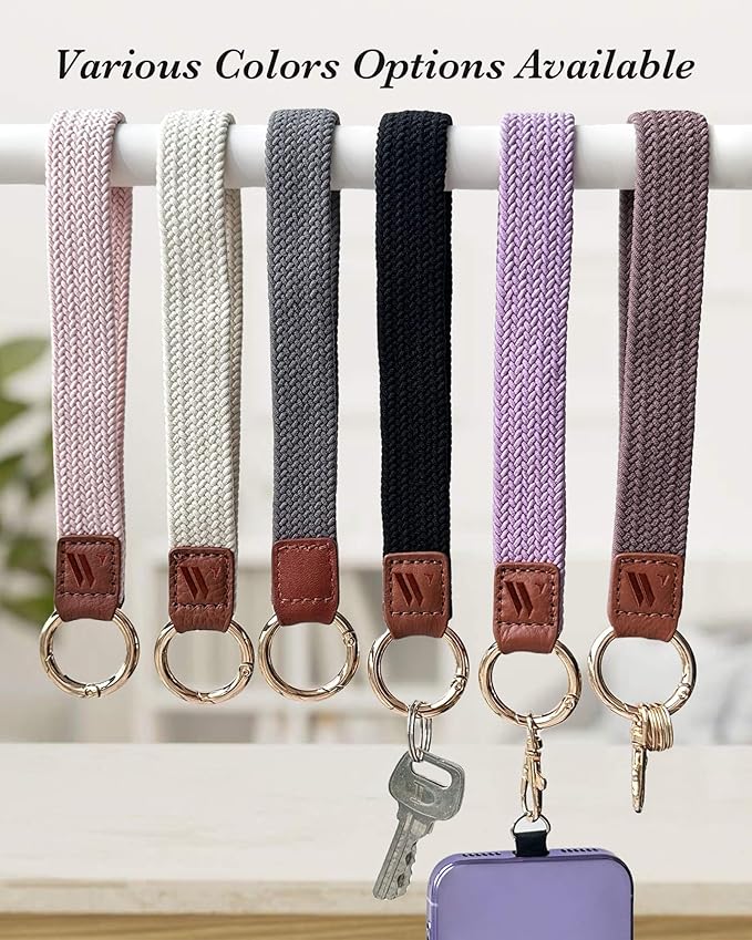 Wristlet Keychain for Women Stretchy Wrist Keychain Lanyard for Phone Case Wallet Id Card Badges (Blue Grey)
