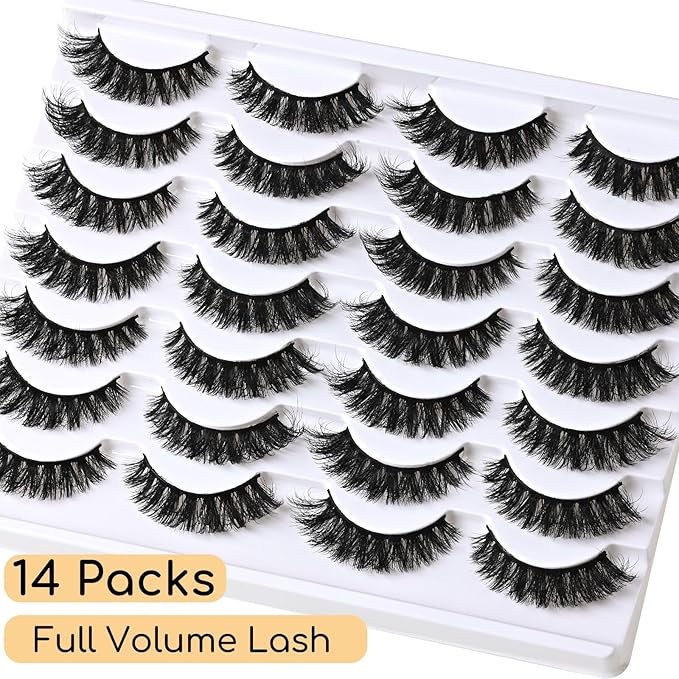 APCYUST Lashes Volume Mink Eyelashes 14 Pairs Cateye Lash Strips Wispy Cat Eye Lashes Natural Look Short Thick Fluffy False Strip Eyelash Full Small Fake Lashes Pack Black Pestañas Postizas for Women