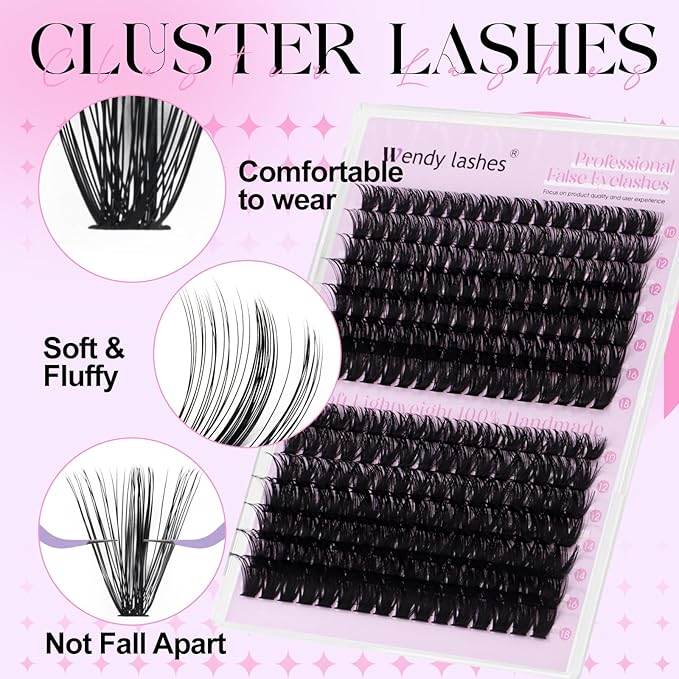 Lash Clusters 80D 100D Wispy Individual Lashes 280PCS D-Curly Volume Lash Extensions 10-18mm Natural DIY Cluster Lashes for Beginners(80D+100D,10-18mm,0.07D)