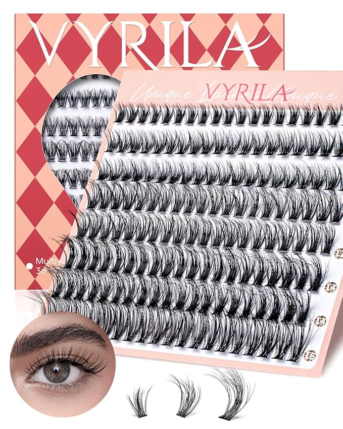 VYRILA Lash Clusters 0.05mm PBT Fiber Eyelash Clusters, 0.3mm Superfine Soft Band C Curl Diy Lash Extension, 160pcs 8-16mm Individual Lashes Clusters Like Eyelash Extensions (40P-C-8-16Mix)