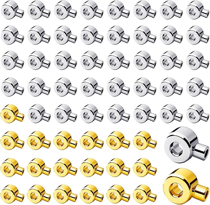 60 Pcs Crimp Beads, for Jewelry Making Metal Stopper Spacer Beads, Gold and Silver Plated Oblate Positioning for Bracelet Necklace Craft Projects Beaders and Jewelry Artisans