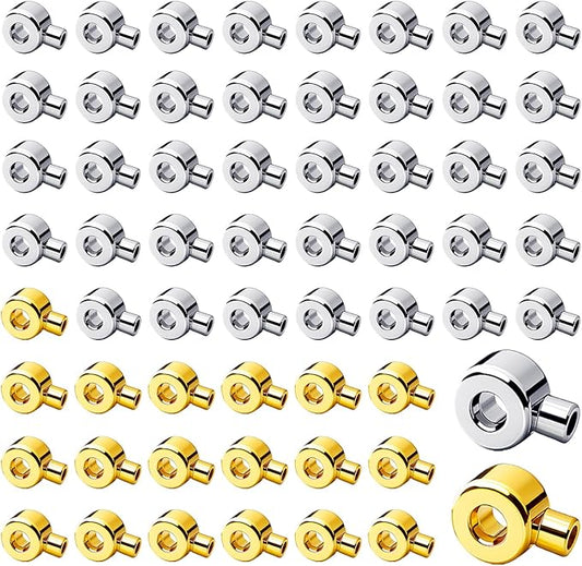 60 Pcs Crimp Beads, for Jewelry Making Metal Stopper Spacer Beads, Gold and Silver Plated Oblate Positioning for Bracelet Necklace Craft Projects Beaders and Jewelry Artisans