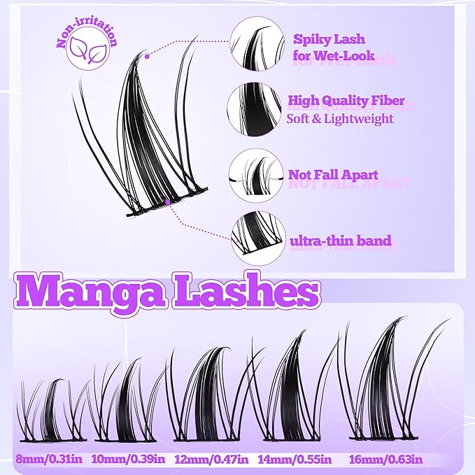 Himirell Lash Clusters Manga Eyelash Clusters Anime Cluster Eyelash Extensions Clusters Lashes Natural Look Eyelashes Fairy Lash Clusters Manga Individual Lashes for Self Application (8-16MM)