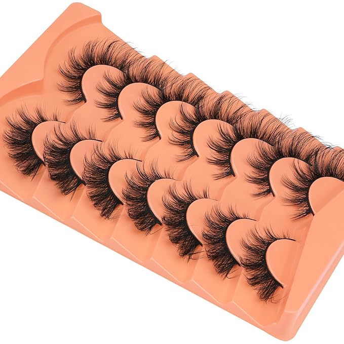 ALICROWN Mink Lashes Cat Eye Fairy Eyelashes Fuzzy Full False Eyelashes Wispy Fake Eyelashes Fox Eye Lashes Kit with Lash Bond and Seal 7 Pairs