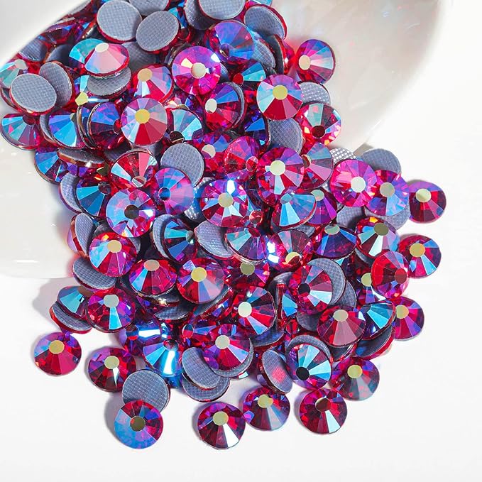 Beadsland Hotfix Rhinestones, 1440pcs Flatback Crystal Rhinestones for Crafts Clothes DIY Decorations, Light Siam AB, SS12, 3.0-3.2mm