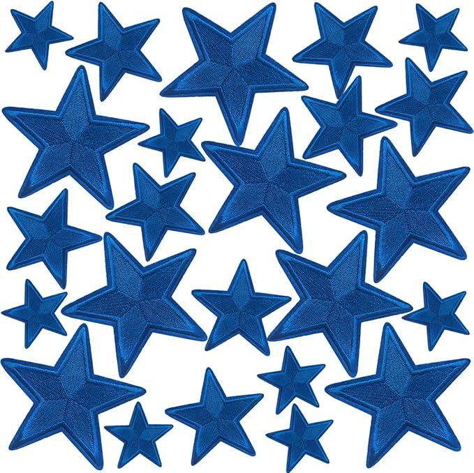WILDREEDS 24 Pieces Star Iron on Patches, Star Embroidered Patch for Clothing, T-Shirt, Backpacks, Hats, Jeans, Jackets (Royal Blue)