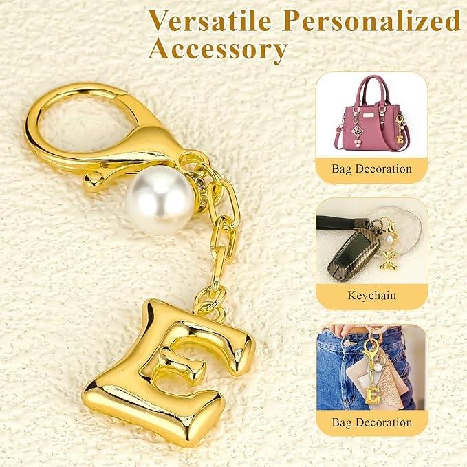 VICKHU Gold Plated Bubble Initial Letter Cute Keychain for Women Car Key Purse Decorative Keyring Handbag Charms Fashion