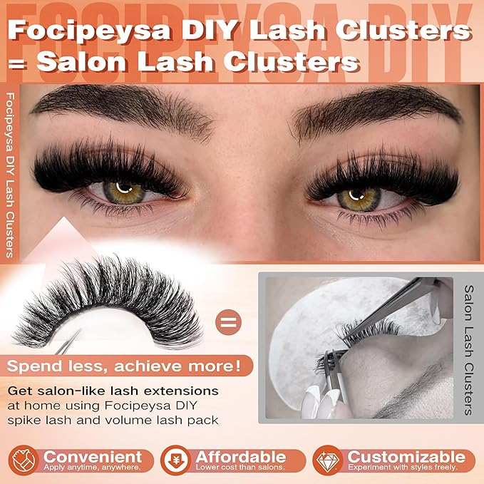 Focipeysa Lash Extension Kit Full Volume Eyelash Extension kit with Lash Bond and Seal Thick Lash Clusters DIY Lash Extensions Kit Wispy Individual Lashes 12-18mm DIY D-Curly Lash Extension