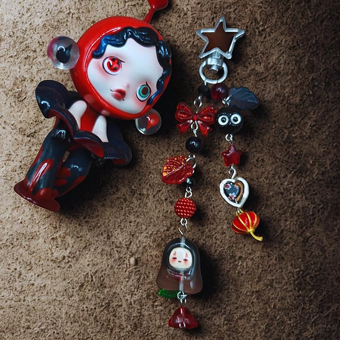 Keychain, Gifts for Animal & Anime Lovers, Y2K Heart Bow Pendant, Women Girls Kawaii Bag Charm