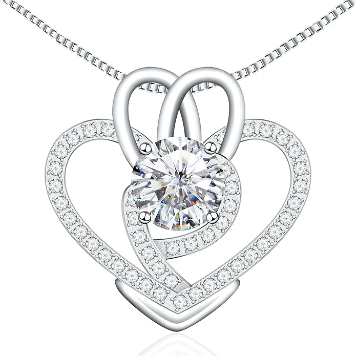 Yuelove Infinity Necklace for Women, 925 Sterling Silver Heart Necklace with 5A Zircon, White Gold Plated Adjustable Chain, Gift for Valentine's Day, Birthday, Anniversary for Wife, Girlfriend, Mom
