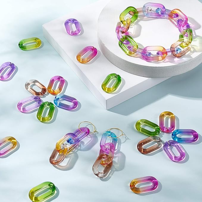 PH PandaHall 100 pcs Acrylic Linking Rings, 5 Colors Quick Link Connectors for Earring Necklace Jewelry Eyeglass Chain DIY Craft Making