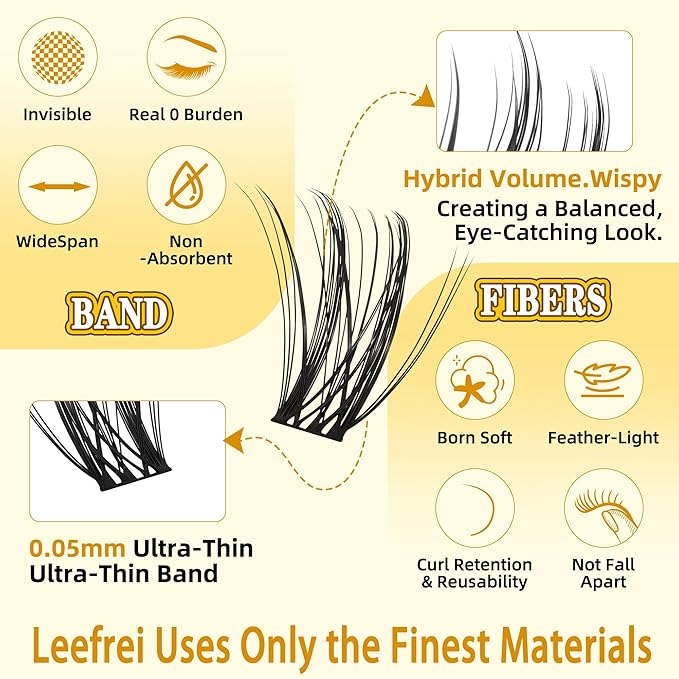 Leefrei Eyelash Clusters 10-18mm Wispy Eyelash Clusters D Curl DIY Cluster Lash Extension Kit Individual Lashes Kit With Bond & Seal, Glue Remover, Tweezers(LF03 Lashes Set)