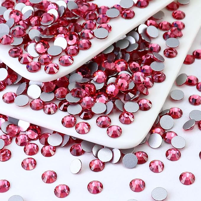 Flatback Crystal Rhinestones Round Gems for Nail Art and Craft Clothes Glue Fix, Rose (2.9-3.0mm) SS12/1440PCS