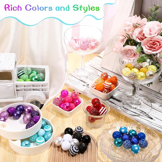 100 Pcs 20mm Rhinestone Bubblegum Beads for Pens Mixed Crystal Resin Chunky Beads for DIY Craft Keychain Necklace Bracelet Jewelry Making(Multicolor)