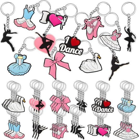 Batiyeer 36 Pack Dance Keychains Bulk Party Favors Sports Ball Key Chains Funny Keyring Gifts for Women Men Birthday Supplies