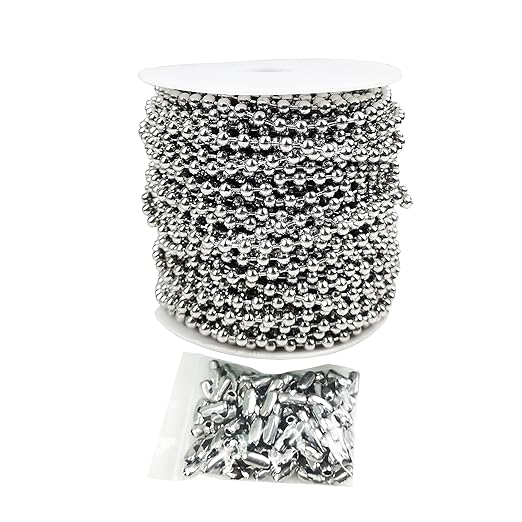 HFS(R) Ball Chain Spool Stainless Steel 304 Bead Chain with 100 Clasps for DIY Projects 100 Feet 1/8" (3.2mm) Diameter