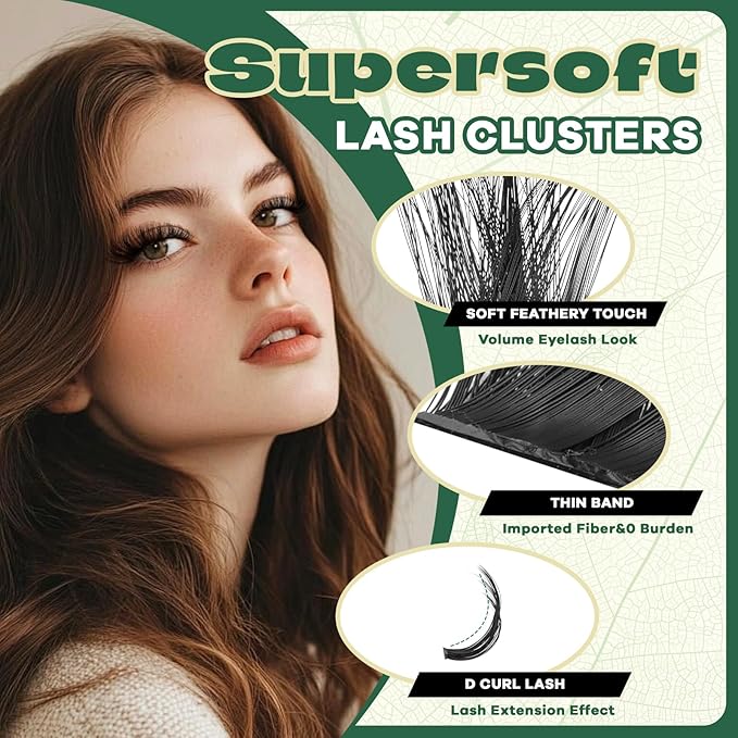 Lash Clusters 182Pcs Eyelash Clusters KEYYOU 200D D Curl 9-18MIX Clusters Lashes Thick Super Soft Wispy DIY Eyelash Extension at Home(200D-D,9-18MIX)