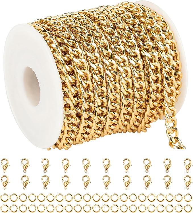 YOUBEIYEE 10 Meters Gold Cuban Link Chain Men and Women Hip Pop Necklace Choker Aluminum Chain for Jewelry Making Jewelry Supplies