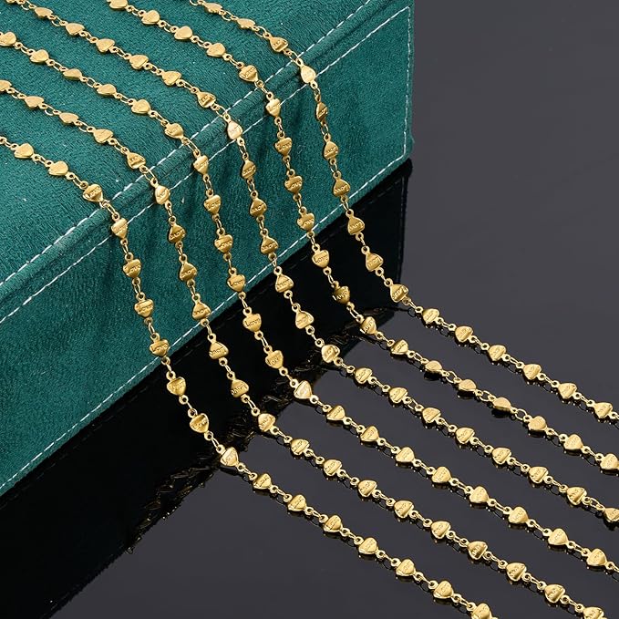 UMAOKANG 4 Meters Gold Plated Stainless Steel Chains Bulk Heart Chain for Jewelry Making Women Necklace Bracelet DIY Supplies Findings