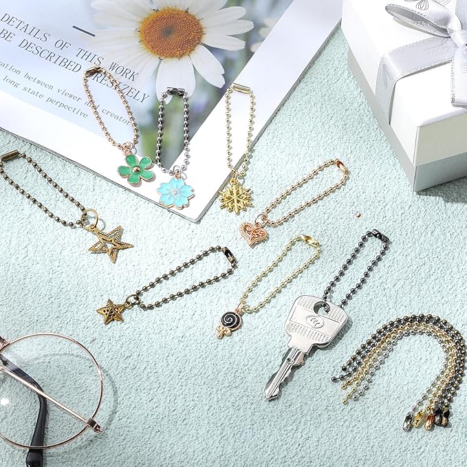 Hicarer 200 Pack Colored Bead Keychain Metal Hanging Chains Necklace Connector for Hanging Ornament Jewelry Tag (Metallic Color)