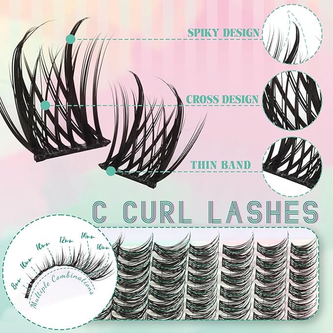 Lash Clusters Manga Eyelash Extensions Fluffy Spiky Deer Individual Lashes 144PCS 8-16MM Mixed Anime Eyelash Clusters Doe Eyed Wispy Double Spikes Natural Cluster Lashes (Meteor)
