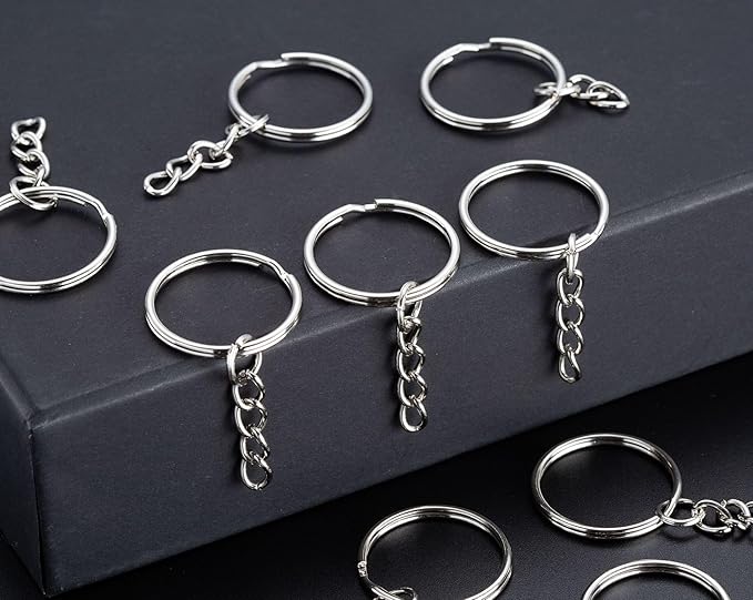 50Sets 1 inch Keychain Rings Silver Split Round Key Ring with Chain and Open Jump Rings for DIY Keychain Making Crafts
