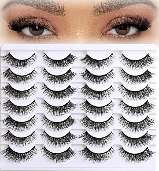 APCYUST Wispy Eyelashes Natural Cat Eye Lashes Short Mink Lash Strips Fluffy Fake Cateye Eyelash 14 Pairs False Volume Eye Lash Pack Natural Look